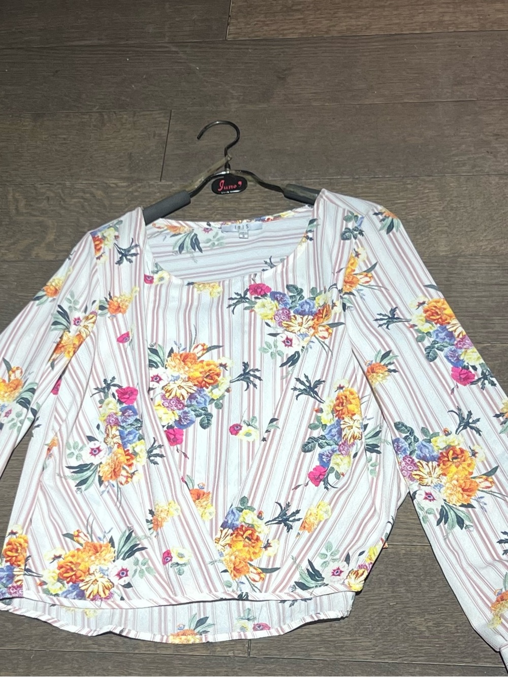 iris Floral Stripe Wrap-Front Blouse in White, Yellow & Pink